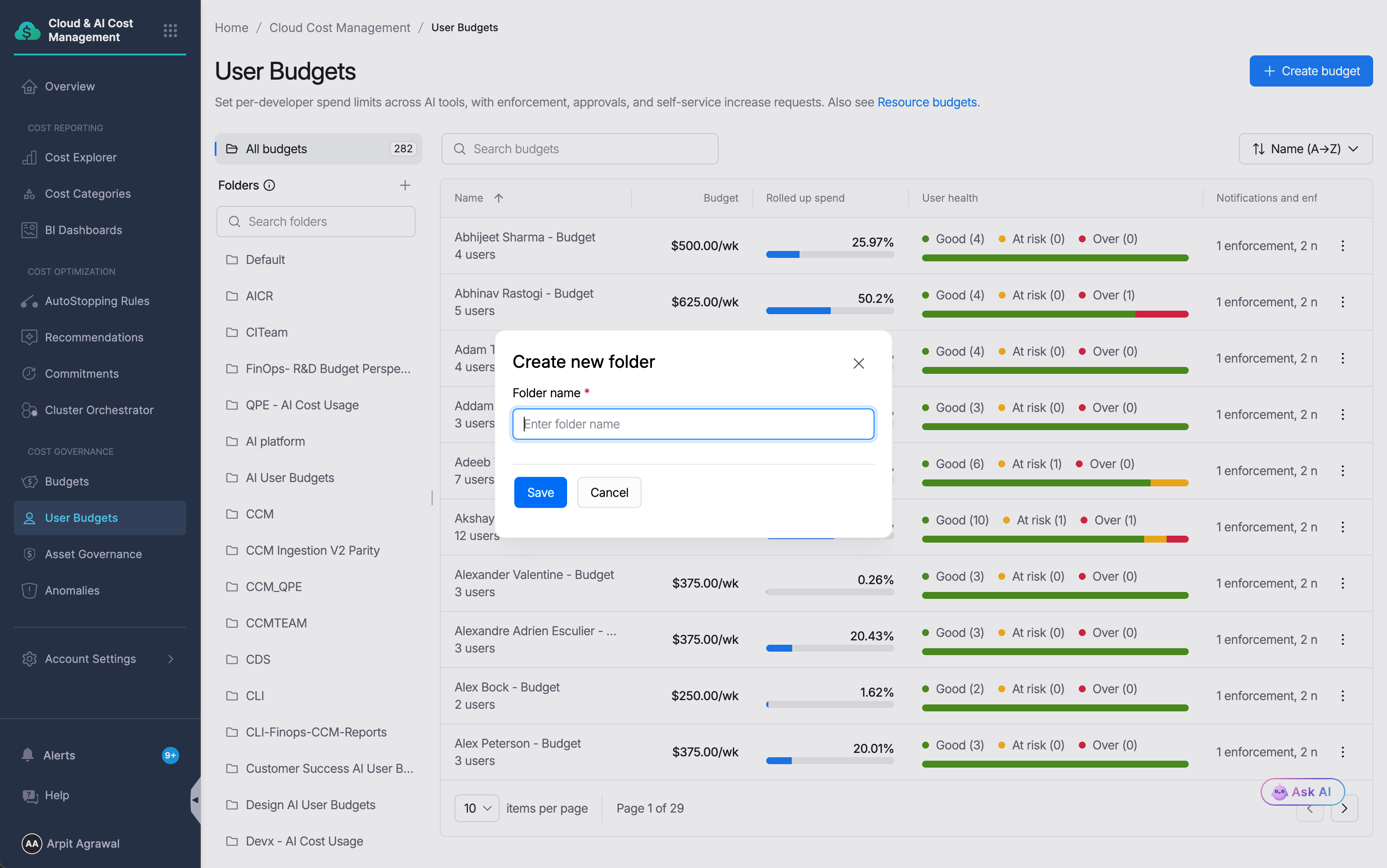 Create new folder modal