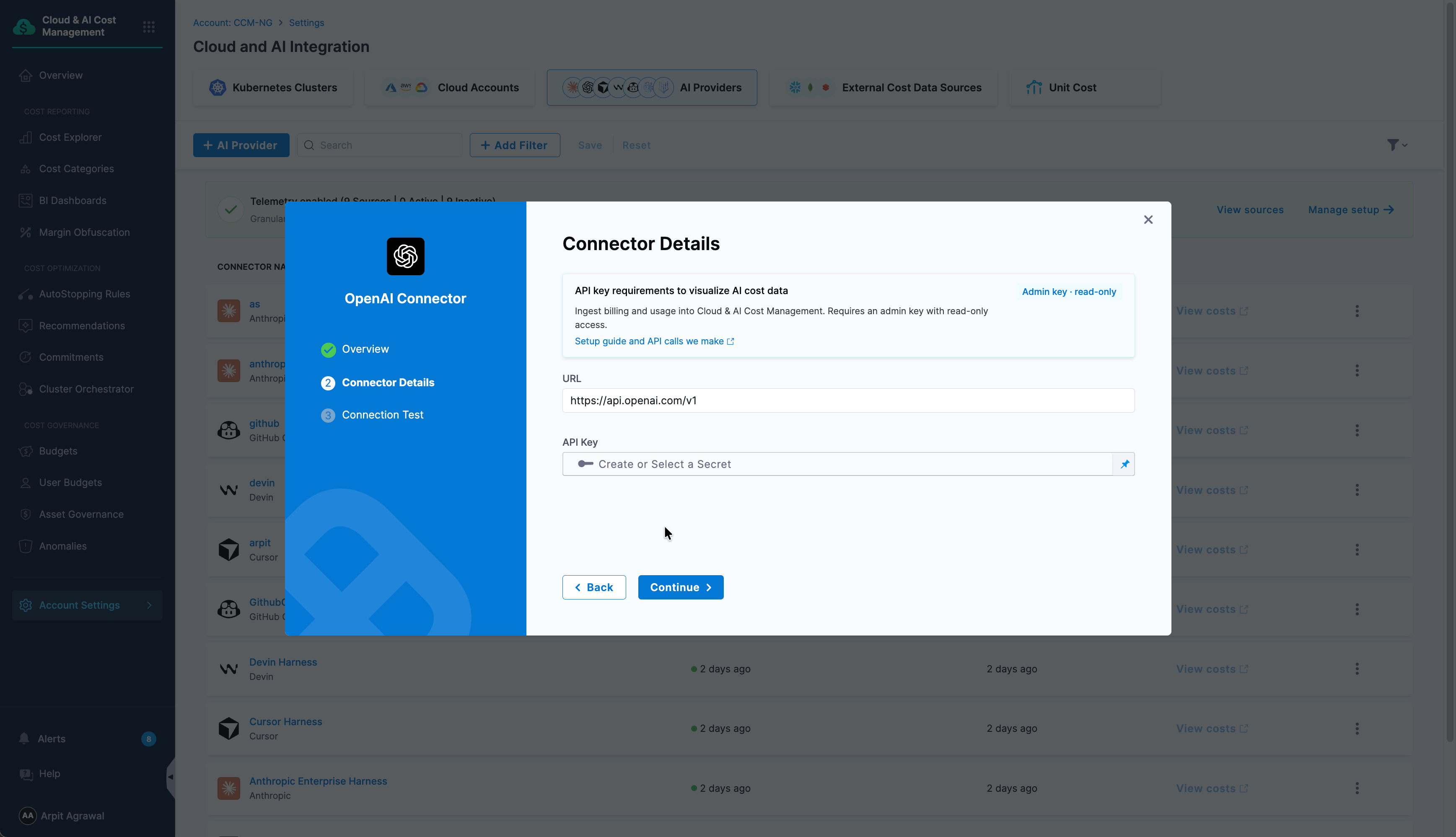 OpenAI connector URL field